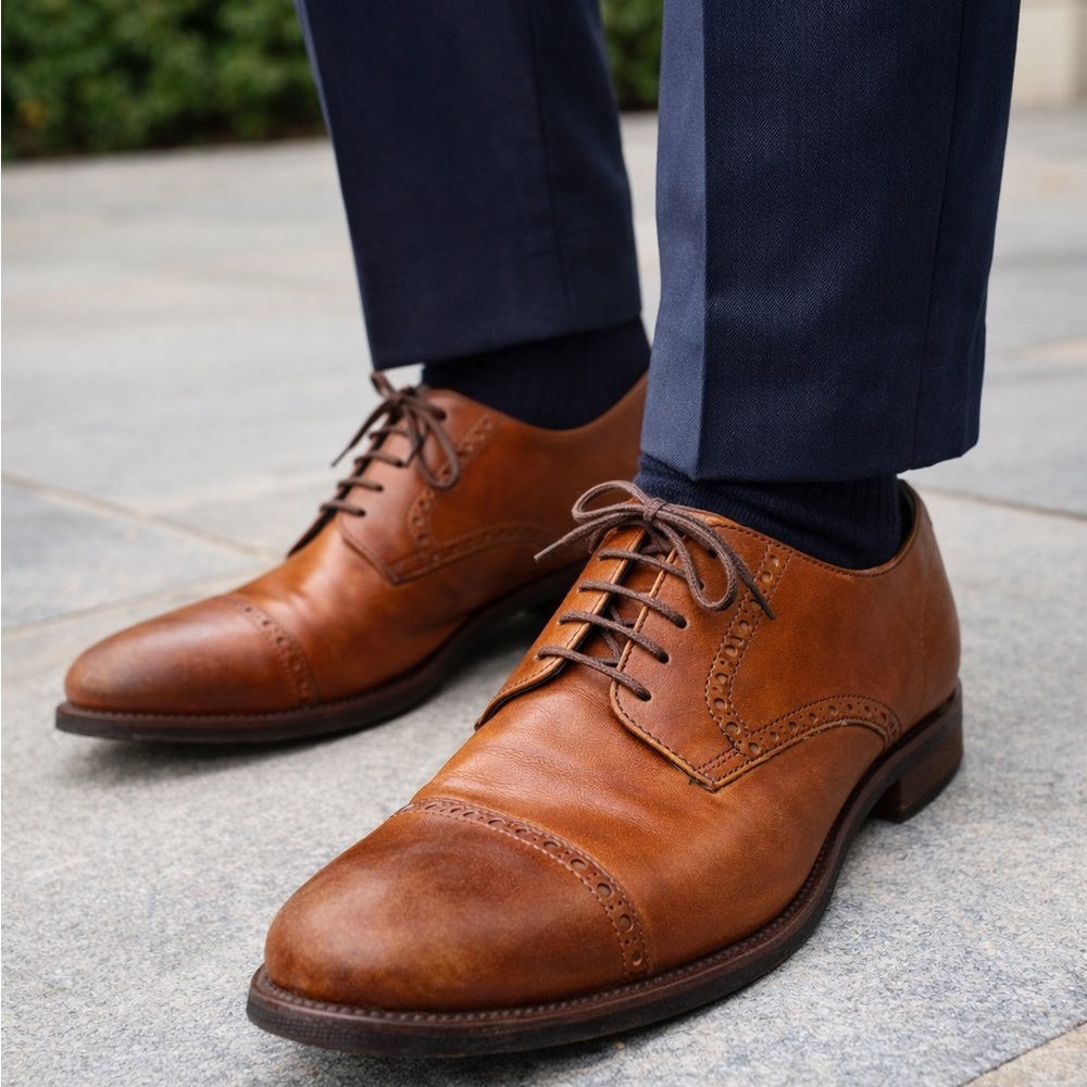 Cole Haan Men’s Cognac Leather Cap Toe Oxford Dress Shoes Size 12M”